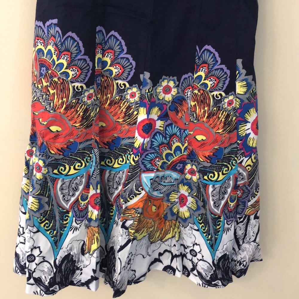 Nine West floral sleeveless midi dress navy teal red white lined scoop neck SZ 6 - Picture 3 of 13